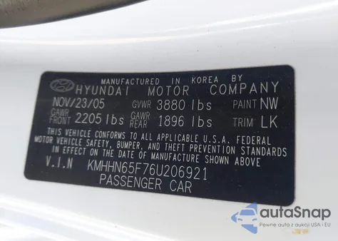 2006 Hyundai Tiburon Gt/Gt Limited/Se from USA, damaged, VIN KMHHN65F76U206921